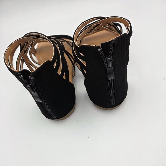 Journee Collection  8.5 Black Suede Flat Open Toed Sandal w/Zipper Back. - Picture 4 of 5